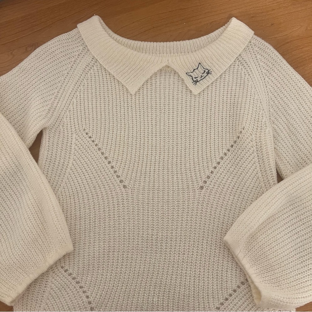 Secret Honey Otome Girly Kei Jirai Coquette Lolita Harajuku Gyaru Cream Sweater - Picture 11 of 13